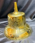 Large Vintage Polished Brass Bell With Clapper - Engraved Dueling Dragons Motif