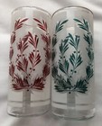 Vintage Libbey Frosted Red And Green Leaf Wreath Tumblers With Gold Rim Set Of 2