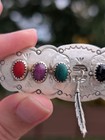 David Skeets Navajo Artist Sterling Silver Gemstones Hair Clip Signed 