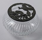 Rawcliffe Pewter Bird W flowers Vintage Glass Potpourri Trinket Dish