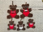 Vintage Plastic Canvas Teddy Bear Ornaments Lot Of 5 Handcrafted Yarn Christmas 