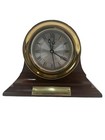 Vintage Brass Chelsea Presidential Style Mantel Quartz Clock On Wooden Stand