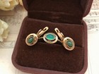 Vintage Rare Set Earrings   Ring Gilt Sterling Silver 925 Jade Nephrite Stone