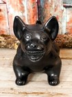Colima Style Dog Burnished Black Clay Handmade   Carved Oaxaca Mexican Folk Art