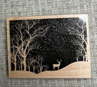 Hero Arts K6100 Christmas Stamp Snowy Scene Deer Rubber Stamp Wood Mounted New