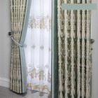 European Luxury High-class Green Jacquard Weave Embroider Curtain Tulle M1264