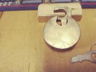 Antique vintage Miller Champion 6 Lever Push Key Pancake Padlock W key 12 6