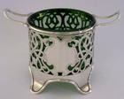 Stunning Art Nouveau Sterling Silver Green Glass Lined Bowl 1902 Antique 226g