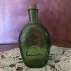 Green Embossed Glass Liquor Bottle Decanter With Cork Stopper Benjamin Franklin