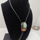 Vintage Native American Signed E cr Sterling Silver Turquoise   Coral Bolo 36 