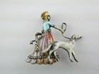 Vtg German Art Deco Sterling Silver Victorian Lady Walking Greyhound Dog Brooch
