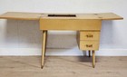 Blonde Mcm Sewing Machine Cabinet Only-yellow Vintage Flip Top Vanity Console