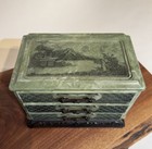 Vintage Asian Oriental Jade Green Marbled Celluloid Jewelry Box