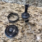 Lot 4 Antique Set Hawkes Perfume Bottle Matching Vanity Jar Etched Metal Glass