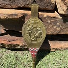 Vintage Fireplace Bellow Brass Red Leather Wall Decor Old World