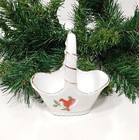Vintage Lefton Cardinals Mini Porcelain Basket W Handle Christmas Holly 05977