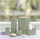 6-piece Bamboo Bathroom Set     Soap Dispenser  Holder  Dish  Cup     Sriral Green