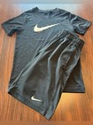 Nike Youth Boys Black Dri-fit 2 Piece Athletic Set Swoosh T-shirt  shorts Size S