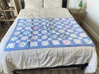 Vintage Nine Patch Quilt Blue Multicolor Patchwork Hand Tied Floral Worn