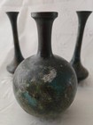 Antique Set Of Three Japanese Bronze Murashido Vases  Turquoise Green Patina