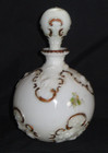 Antique Victorian Perfume Dresser Bottle   Hand Painted Milk Glass   W stopper