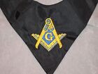 Black Masonic Square Compass Cravat Tie Embroidered Fraternity Freemason New 