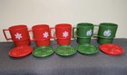 Vtg Tupperware Holiday Mugs Lot Of 5 Green Red Bird Snowflake Cups Coasters Usa