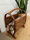 Vintage Large Barrel Shape Woven Wood Kindling magazine Basket