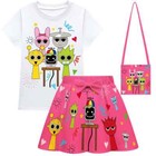 Sprunki 3-10 Girls  Skirt Set Short Sleeve Pleated Skirt Bag 3-piece Set
