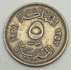 1938  1357  Egypt 5 Milliemes Km 363 Copper-nickel Farouk I Heaton Mint Uk