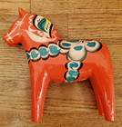 Vintage Nils Olsson 7  Red Blue Wooden Swedish Dala Horse Akta Dalahemslojd