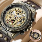 Luxury Men s Automatic Mechanical Wrist Watch Leather Strap Retro Skeleton Style