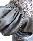 Art Deco Late 1920   s Black Satin Long Dress Puff Sleeve Neckline Needs Fix Read