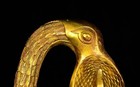 13 6  Ancient Warring States Bronze Hand Carving Gilt Yanfish Lamp Statue