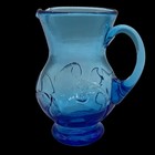 Hand Crafted Vintage Blue Glass Small Pitcher Vase Art Glass Home Decor