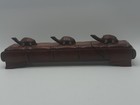 Vintage Wood Carved Chopsticks In Carved Wood Box With Turtles On Top  Set Of 12