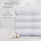 100  Cotton 4-pack Bath Towel Set   White   Oeko-tex   Quick-dry   Four 30  X 52