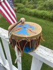 Native American Hand Drum Blue red Painted Thunderbird On Hide Design Souvenir