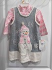 Bonnie Jean Baby Girls Christmas Snowman Grey Pink Sweater Jumper Dress Set