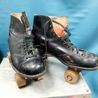 Vtg Chicago Roller Skates Black Leather Metal W  Wheels Women Sz 7 W Case