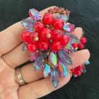 Rare Juliana Cha Cha Beaded Leaves Brooch And Earrings Red Ab Glass Set