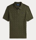 Nwt Polo Ralph Lauren Olive Cotton Cable Knit Polo-collar Short Sleeve Sweater