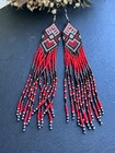 Tribal Earrings Native Large Boho American Seed Beads Handmade Multicolor