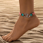 Elastic Beaded Ankle Bracelets For Women Double Heart Layered Stretch Ankle Brac