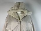 Women s Cream Faux Fur Zip Up Jacket Plush Reversible Hooded Bomber Jacket L