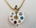 Art Artist White Enamel Palette Pin brooch pendant necklace Gold Tone 16 