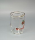 Wiedemann Beer Barrel Glass   Vtg Barware Advertising   Man Cave Bar Decor Gift