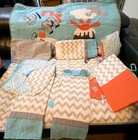 Geenny 13-piece Crib Bedding Set Cotton Leaf Theme Blue Brown White Sl-2080