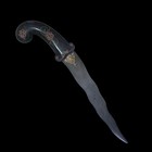 Vintage Gem Setted Pistol Grip Damascus Gold Damascened Khanjar Dagger 