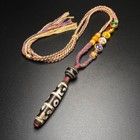 Rare Tibetan Buddhism Agate 3 Eye Lotus Mage Faqi Dzi Bead Amulet Pendant G1862
